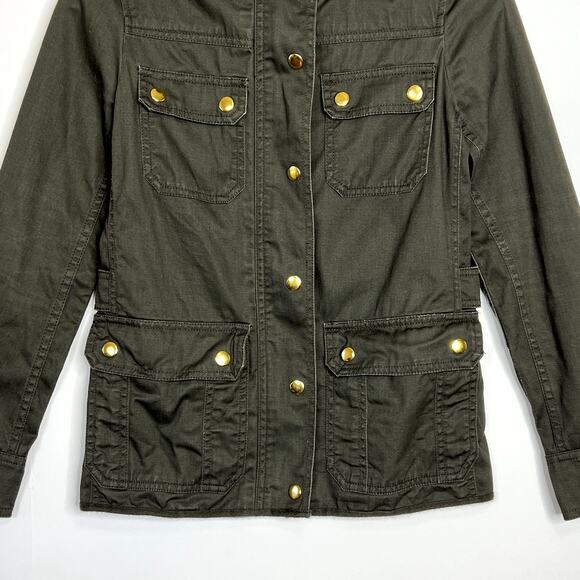 J. Crew Relaxed Boyfriend Field Jacket Green Womens XXS Military Style Cotton - Picture 5 of 12